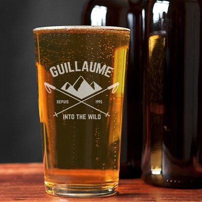 Verre à bière personnalisé prénom - Montagne