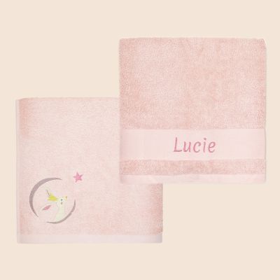 Serviette personnalisée brodée pour enfant - Lapin Poudre